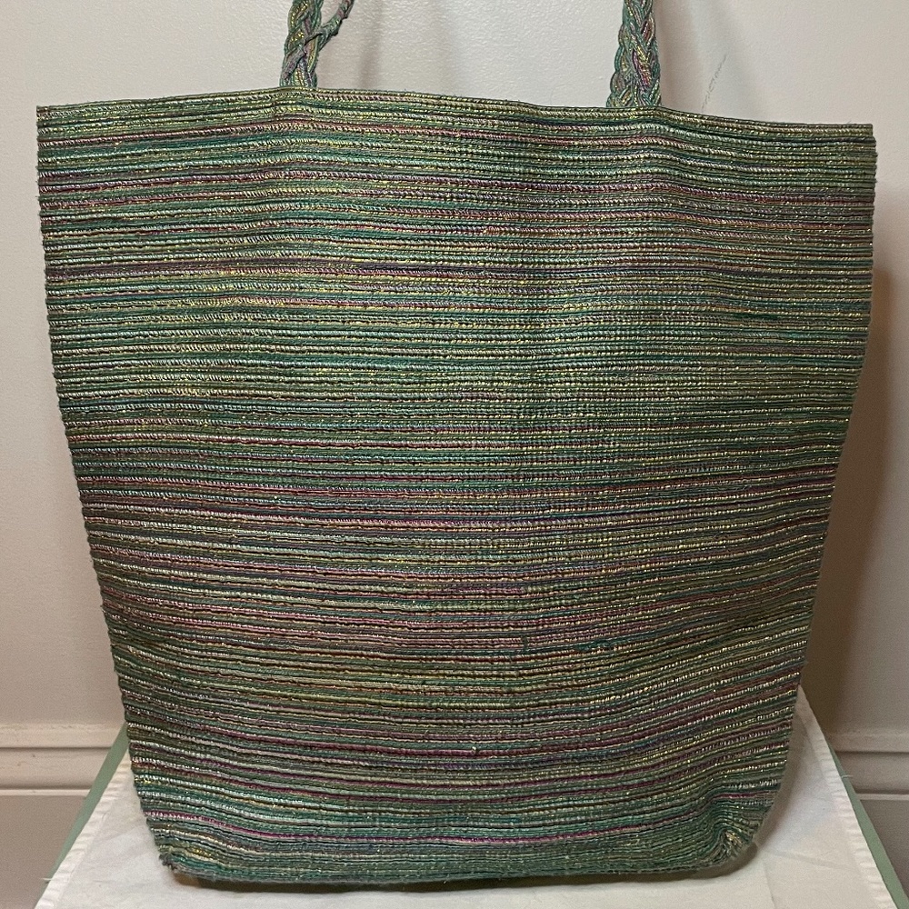 ❌ SOLD! Sea green pink gold metallic wicker tote! - Picture 9 of 14